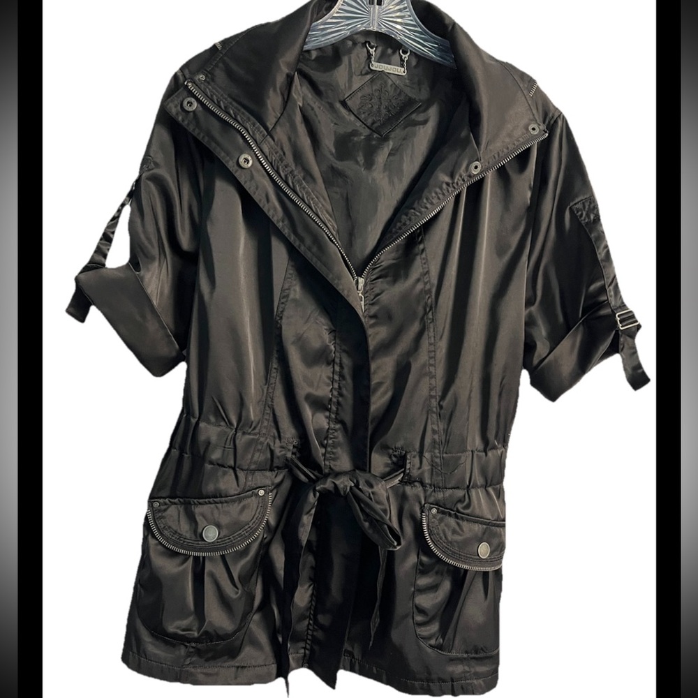 Black Women's Lightweight Utility Jacket with Drawstring Waist